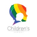 Child rainbow logotype in vector. Silhouette profile human head. Concept logo for people, children, autism, kids