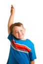 Child raising his hand isolated on white Royalty Free Stock Photo