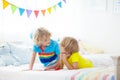 Child reading in bed. Kids read. Boy at home Royalty Free Stock Photo