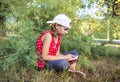 Child reading book or bible outdoors . Cute little girl reading the Bible . Royalty Free Stock Photo