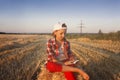 Portrait of the happy beautiful young woman . in the field of wheat Royalty Free Stock Photo