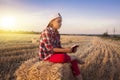 Child reading book or bible outdoors . Cute little girl reading the Bible Royalty Free Stock Photo