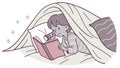 Child Reading Under Blanket - Imaginative World, vector design Generative AI Royalty Free Stock Photo