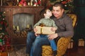 Child received a gift from his father Royalty Free Stock Photo