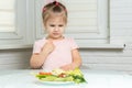 The child refuses vegetables Royalty Free Stock Photo