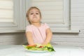 The child refuses vegetables Royalty Free Stock Photo