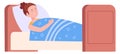 Child resting in bed. Cute sleeping girl character