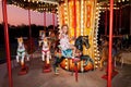 Child rides a carousel