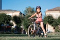 Child riding a bicycle. The kid in helmet on bike Royalty Free Stock Photo