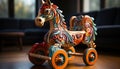 Child riding a cute toy horse, having fun and joy generated by AI Royalty Free Stock Photo