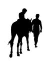 Child Riding A Horse with Adult Man Silhouette Illustration Royalty Free Stock Photo