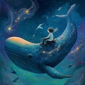 A child riding a whale on magical sky Royalty Free Stock Photo