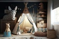 child room with teepee and toy chest for storing toys Royalty Free Stock Photo