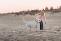 happy child running with labrador dog