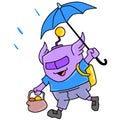 A child runs with an umbrella in the rain