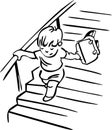 The child runs up the stairs during the break
