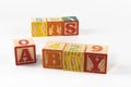 A child`s alphabet toy spelling word block set, spelling out the words it`s a boy Royalty Free Stock Photo