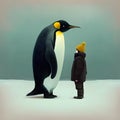 Child\'s Astonishing Encounter with a Towering Giant Penguin