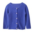 Child`s blue knitted long sleeve cardigan isolated