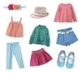 Child`s clothes isolated on white.Kid`s clothing collage.Girl`s wear.Fashion apparel Royalty Free Stock Photo