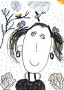 Child's crayon drawing of a girl Royalty Free Stock Photo