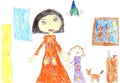 Child`s drawing of a happy family inside house