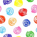 Child`s drawing of multicolor circles.