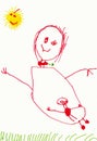 Child's drawing. Pregnant woman and sun