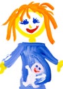 Child's drawing. pregnant woman