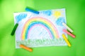 A child`s drawing of a rainbow colored crayons Royalty Free Stock Photo