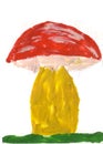 Child`s drawing red mushroom on the green grass Royalty Free Stock Photo