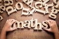 Child`s Hand Arrange Maths Word Royalty Free Stock Photo