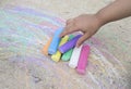 Child`s hand with colorful chalk Royalty Free Stock Photo