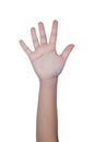 Child`s hand showing the number five Royalty Free Stock Photo