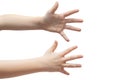 Child& x27;s hand shows a sign five on a white background, open palm Royalty Free Stock Photo