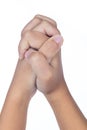 Child`s hands folded together in prayer Royalty Free Stock Photo