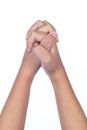 Child`s hands folded together in prayer Royalty Free Stock Photo