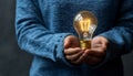Child s Hands Holding Bright Idea Illuminated Light Bulb Symbolizing Innovation and Inspiration Royalty Free Stock Photo