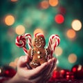 Child\'s hands holding tasty gingerbread cookies, close up view