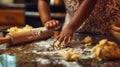 A Child's Hands Preparing Dough.AI generated image Royalty Free Stock Photo