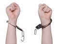 child's hands with the torn handcuffs Royalty Free Stock Photo