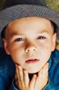 Child's happy face . Portrait of a Cute Kid. little boy with sh Royalty Free Stock Photo