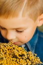 Child's happy face . Portrait of a Cute Kid. little boy with sh Royalty Free Stock Photo