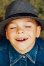 Child`s happy face . Portrait of a Cute Kid. little boy with sh Royalty Free Stock Photo
