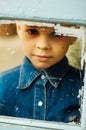 Child`s happy face . Portrait of a Cute Kid. little boy with sh Royalty Free Stock Photo