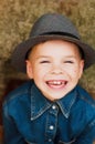 Child`s happy face . Portrait of a Cute Kid. little boy with sh Royalty Free Stock Photo