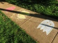 Child`s Pacman Drawing on the Walkway