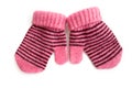 Child's pink mittens with black stripe