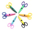 A child`s pinking and shaping shears in a circle Royalty Free Stock Photo
