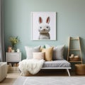 Child\'s room mock-up with funny bunny picture